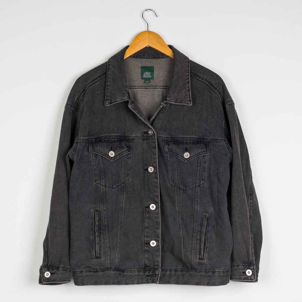 Women's Wild Fable Cropped Denim Jean Jacket Gray/Off Black size Medium